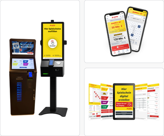Self-service terminals, online lottery apps and retailer software for digital gaming and retail