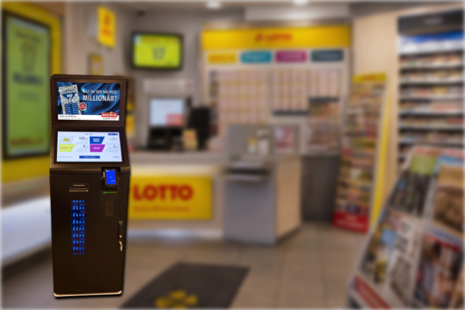 Selbstbedienungsterminal mit Rubbellos Roboter